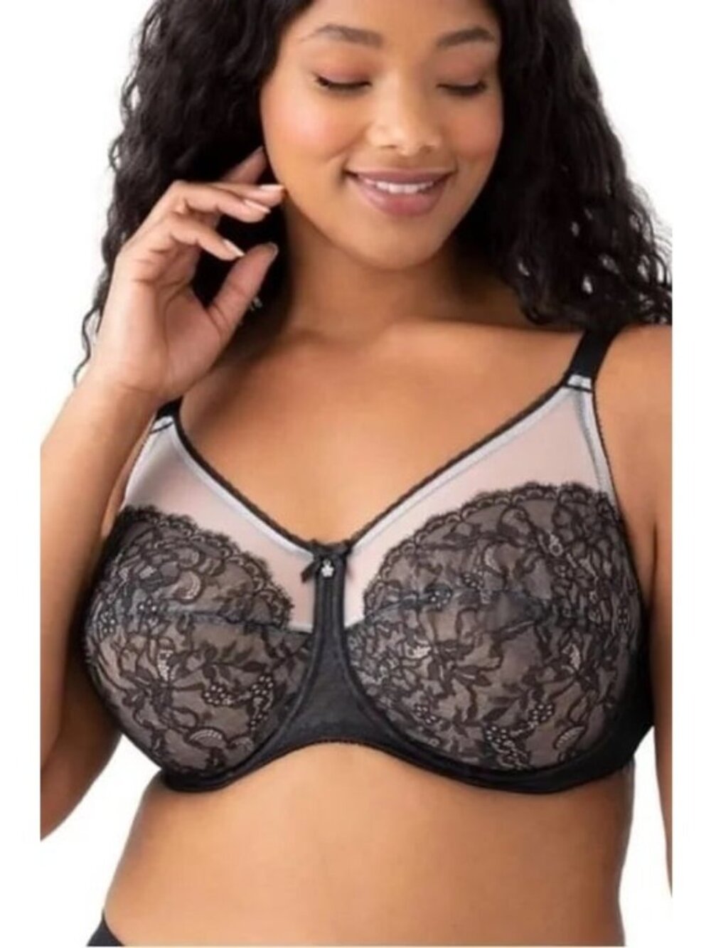 WACOAL 855186 Retro Chic UnderWired Full Figure Bra 34I Black NEW Mesh Sheer NWT